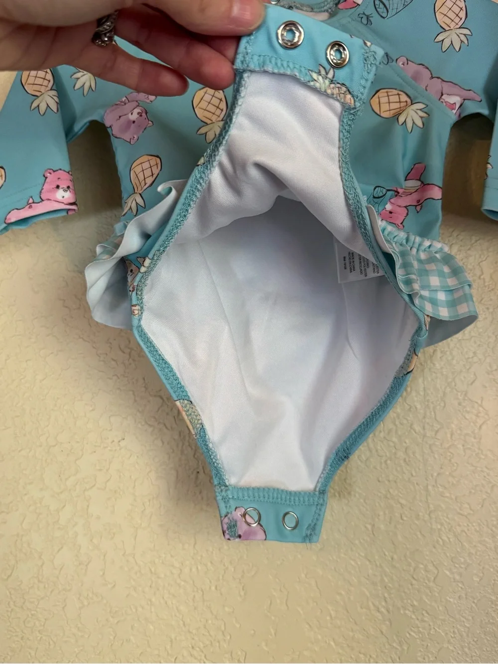 Care Bears Baby 0-3M Rash Guard Swimsuit Aqua Pineapple Gingham Ruffle